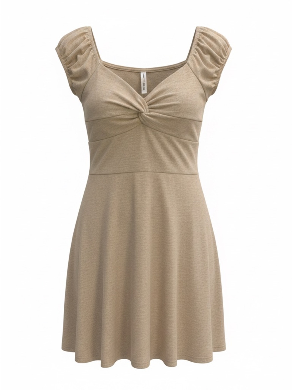 Twist-Front Nude Mini Dress with Cap Sleeves